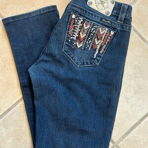 Miss Me Blue Straight Leg Jeans with Embellished Design